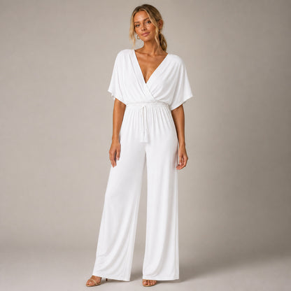 Delphi Wide-Leg Jumpsuit in white, front view