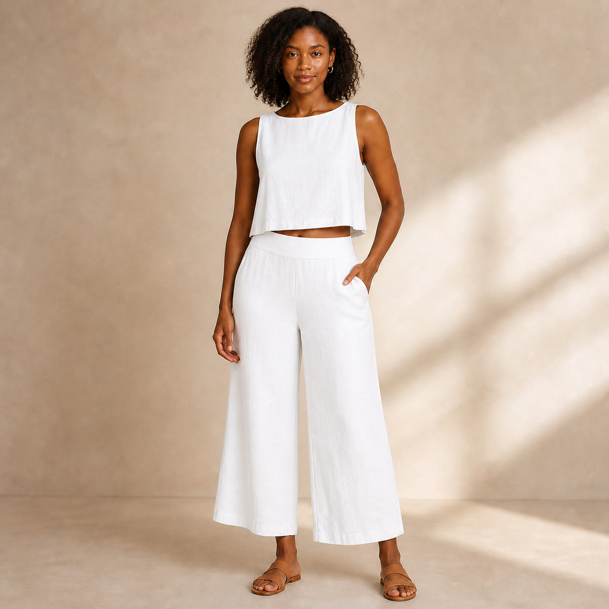 Margot Linen Two-Piece in white, front view