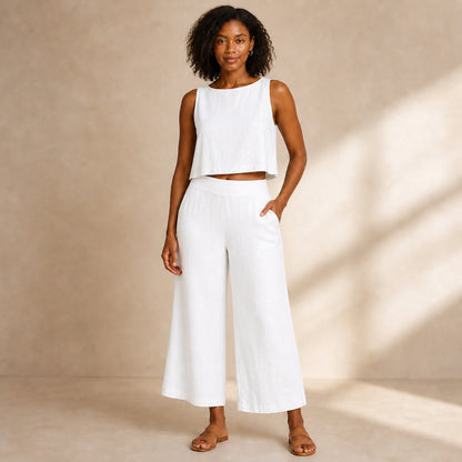 Margot Linen Two-Piece in white, front view