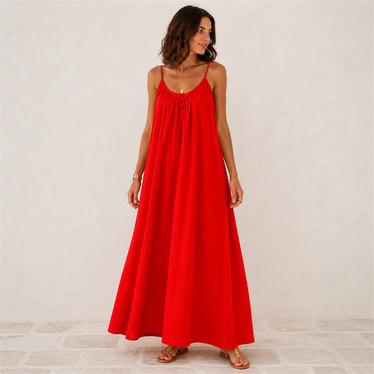 Ophelia Linen Maxi in red, front view