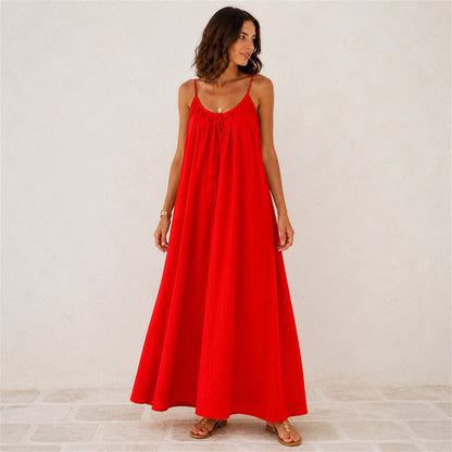 Ophelia Linen Maxi in red, front view