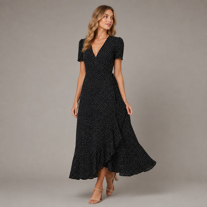 Bettina Floral Wrap Maxi in black, front view