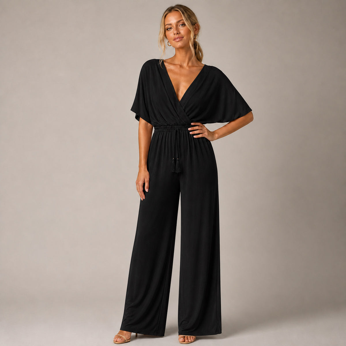 Delphi Wide-Leg Jumpsuit in black, front view