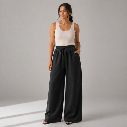Billie Linen Trousers in black, front view