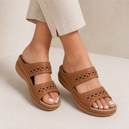Odette Open-Toe Sandals in brown, front view