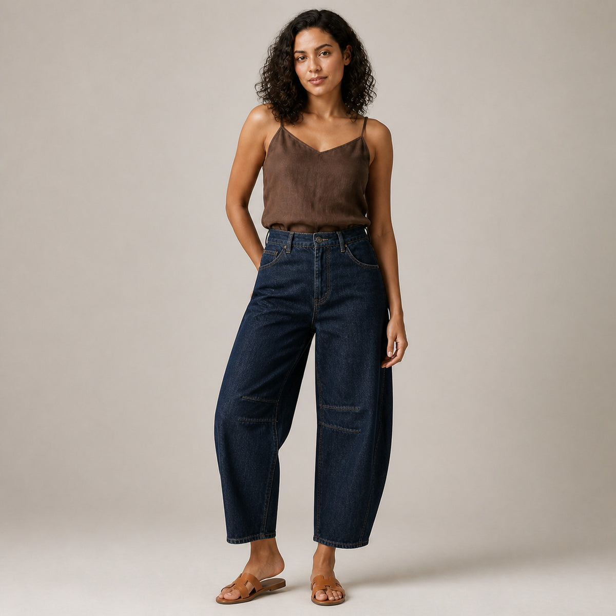 Agnes Barrel Jeans in dark blue, front view