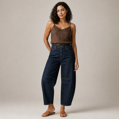 Agnes Barrel Jeans in dark blue, front view