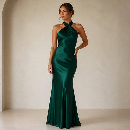Seraphina Fishtail Maxi in dark green, front view