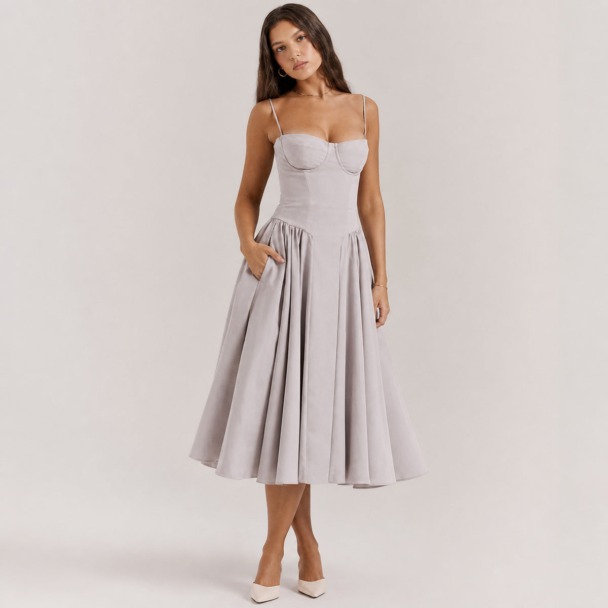 Colette Corset Midi in grey, front view
