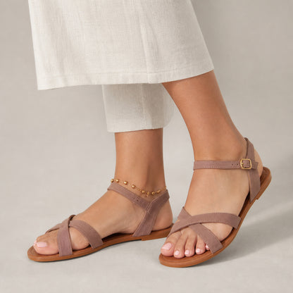 Cleo Cross-Strap Sandals in khaki, front view