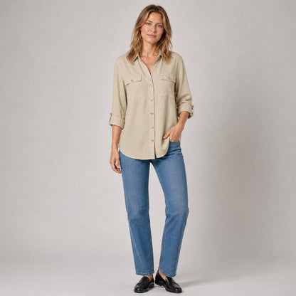 Elle Button Shirt in khaki, front view