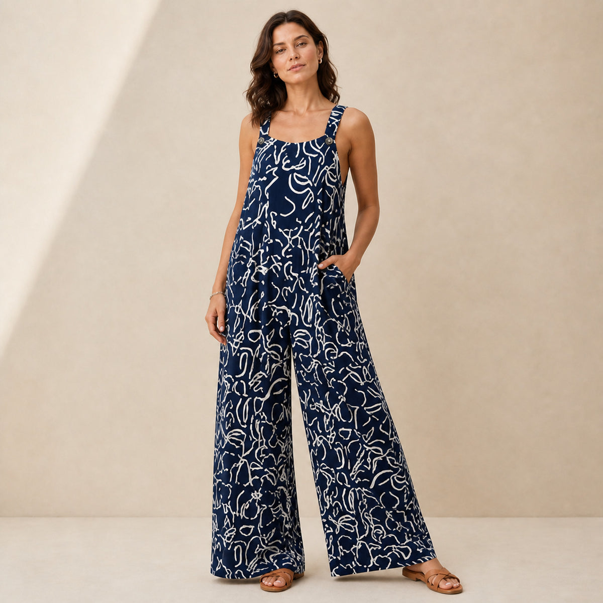 Wilder Print Jumpsuit in navy blue, front view