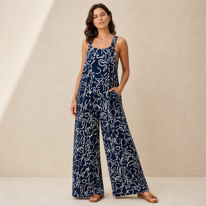 Wilder Print Jumpsuit in navy blue, front view
