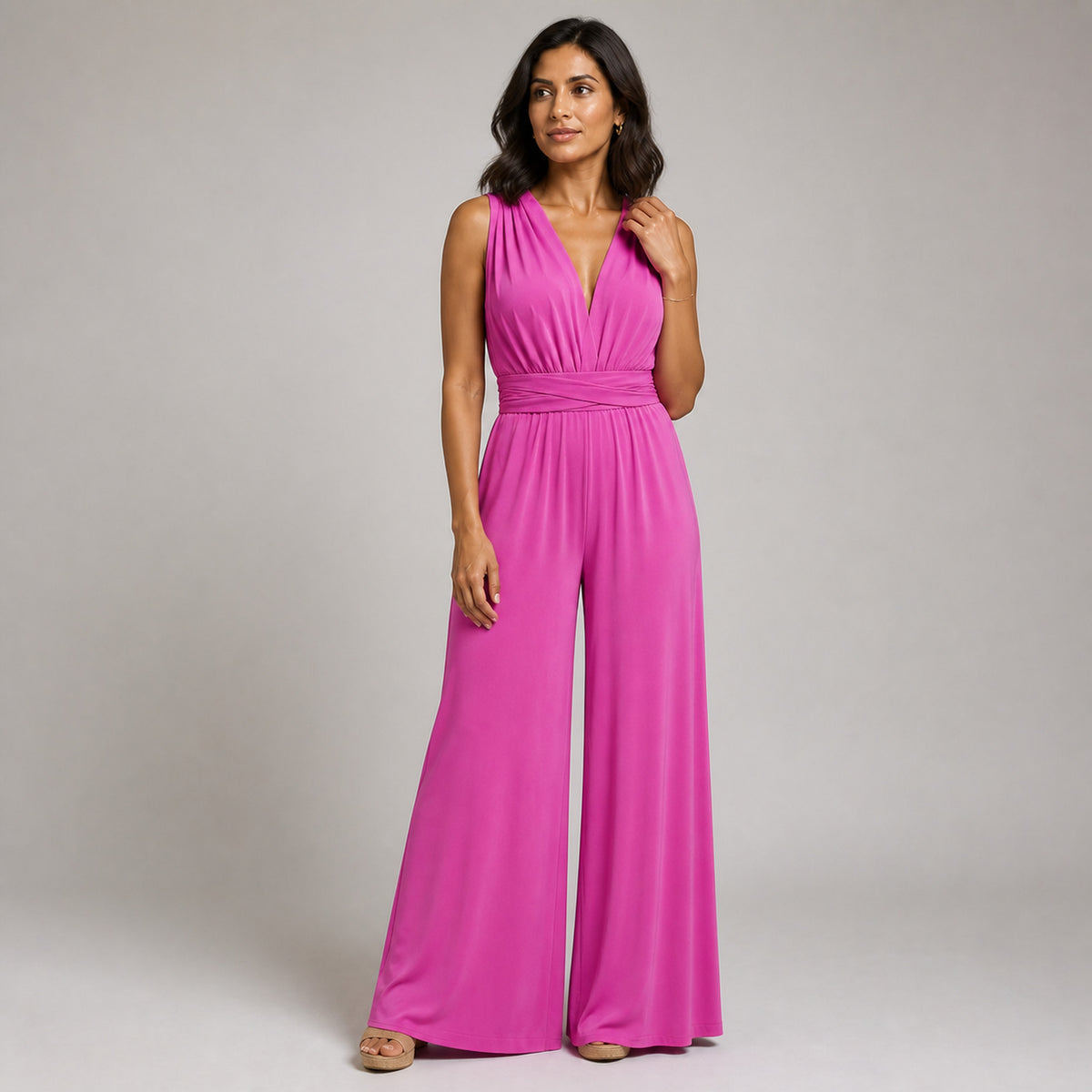 Iris V-Neck Jumpsuit in pink, front view