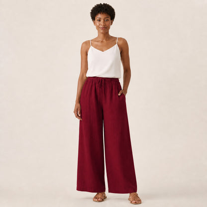 Remy Linen Wide-Leg Trousers in red, front view