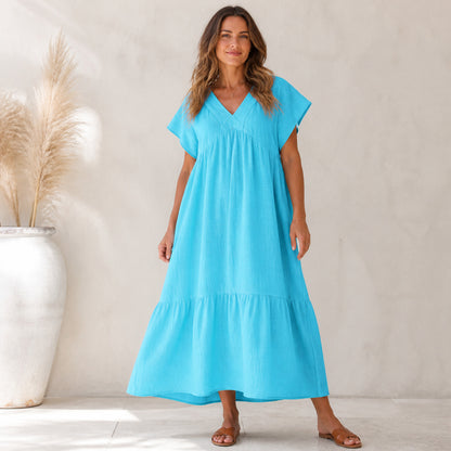 Willow Tiered Sundress in sky blue, front view