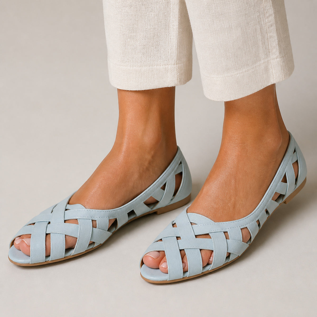Suki Woven Flats in sky blue, front view
