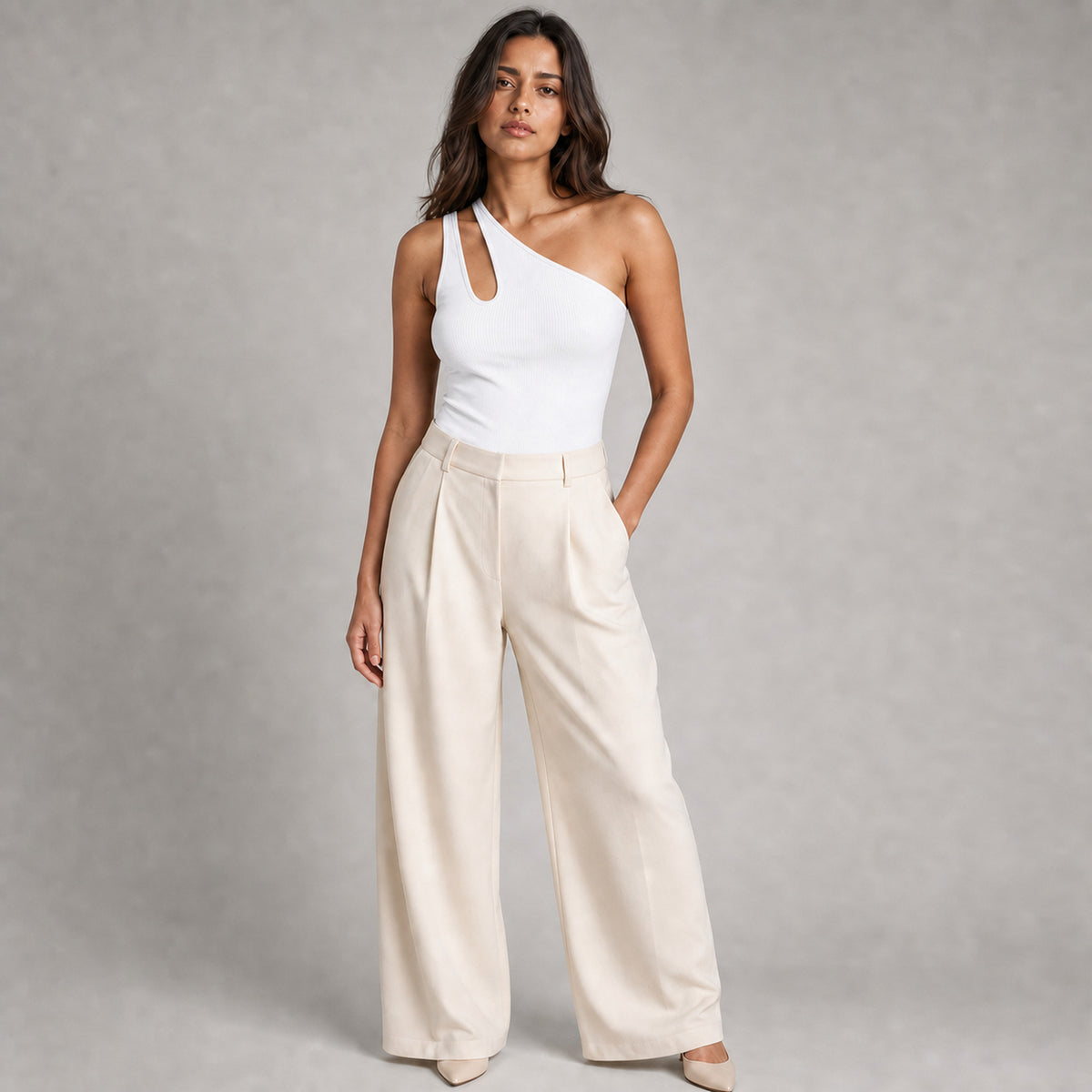 Nova One-Shoulder Bodysuit in white, front view