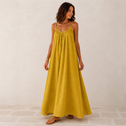 Ophelia Linen Maxi in yellow, front view