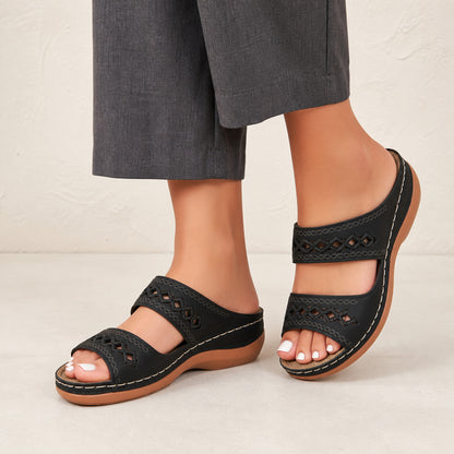Odette Open-Toe Sandals in black, front view