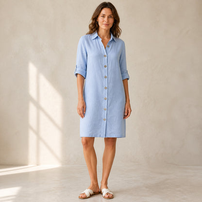 Harriet Linen Shirt Midi in blue, front view