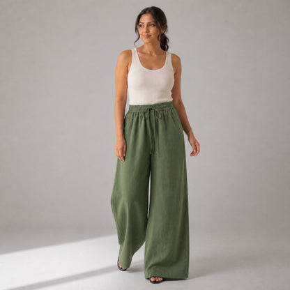 Billie Linen Trousers in green, front view