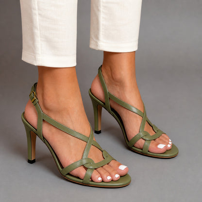 Aurelia Heels in green, front view