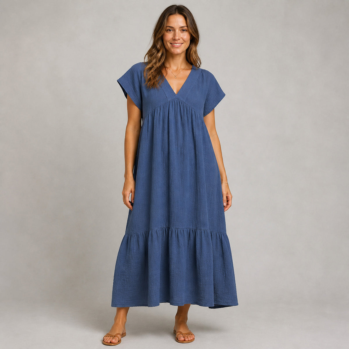 Willow Tiered Sundress in navy blue, front view