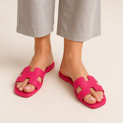 Nia Flat Slides in pink, front view