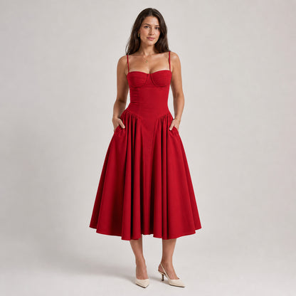 Colette Corset Midi in red, front view
