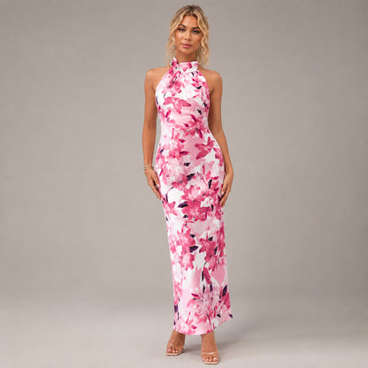 Cressida Floral Halter Maxi in red floral, front view