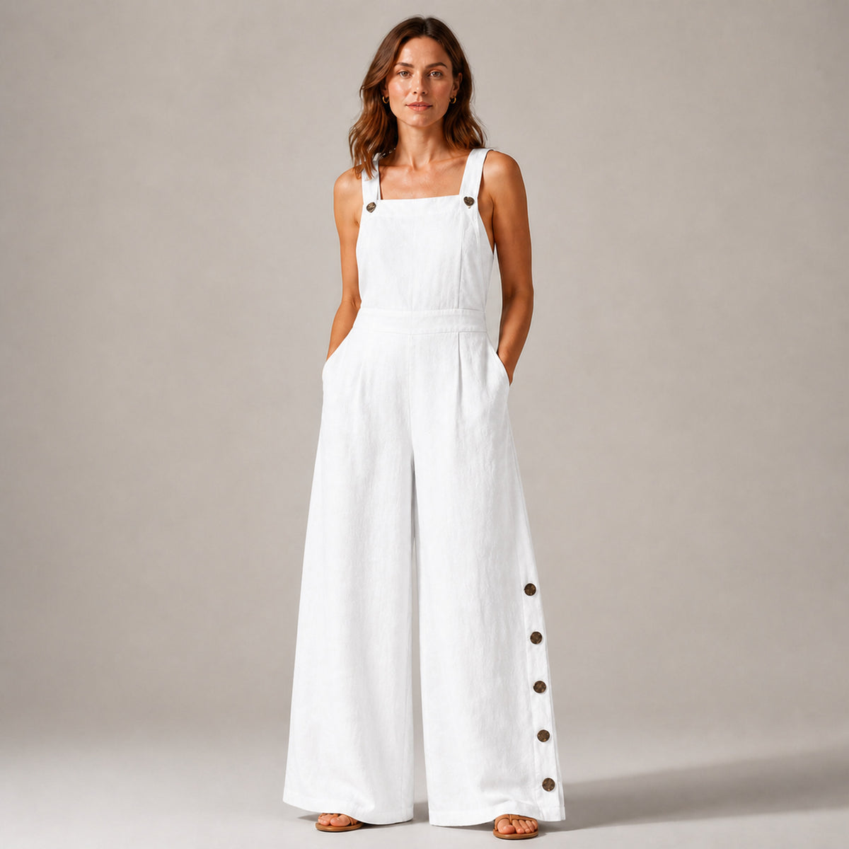 Frankie Wide-Leg Jumpsuit in white, front view