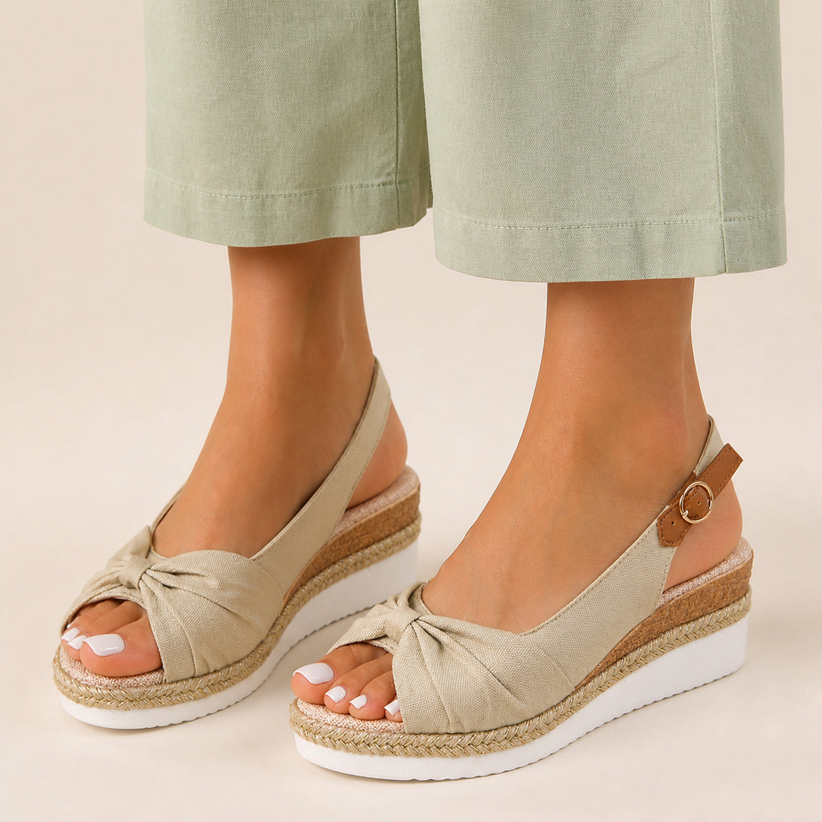 Farrow Wedge Sandals in beige, front view