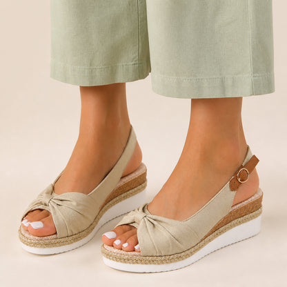 Farrow Wedge Sandals in beige, front view