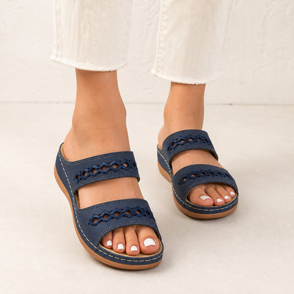 Odette Open-Toe Sandals in blue, front view