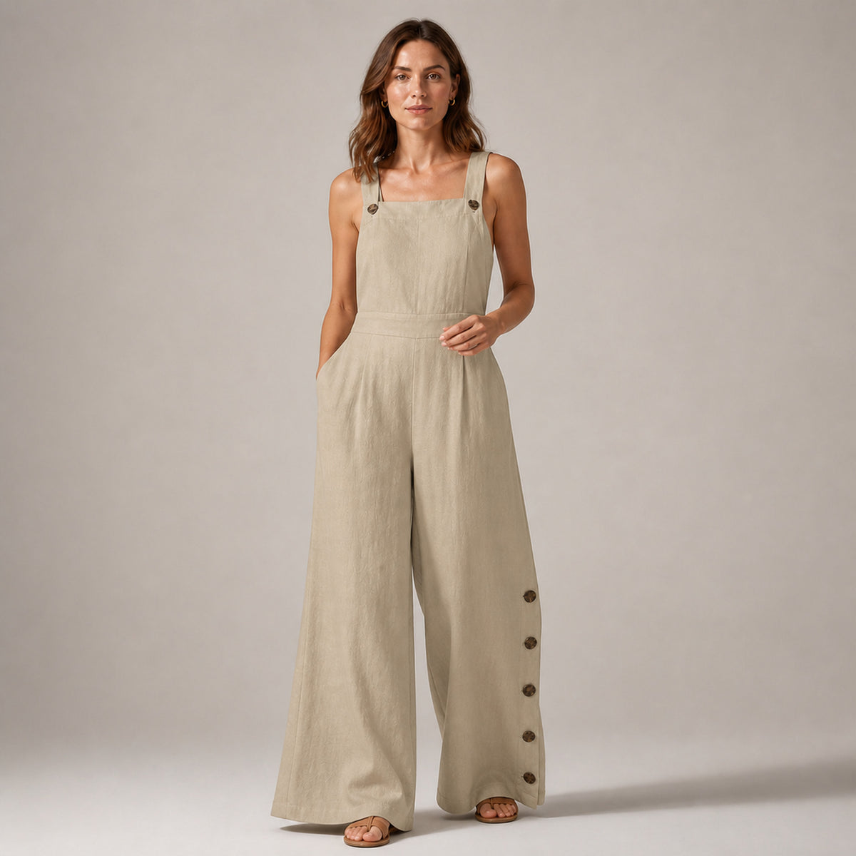 Frankie Wide-Leg Jumpsuit in khaki, front view