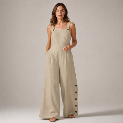 Frankie Wide-Leg Jumpsuit in khaki, front view