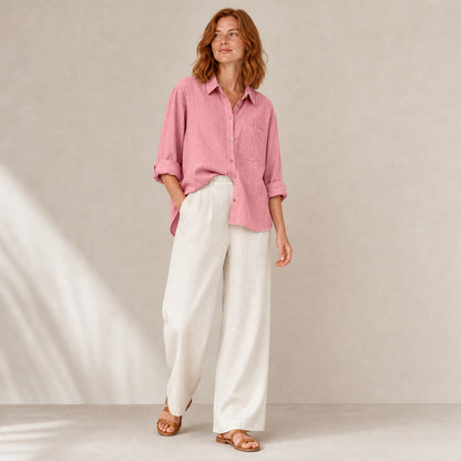Isla Linen Shirt in pink, front view
