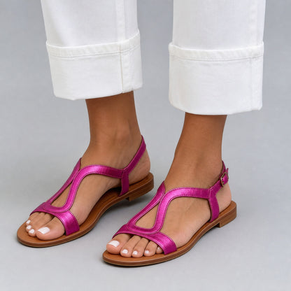 Elsie T-Bar Sandals in rose red, front view