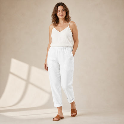 Sadie Linen Trousers in white, front view
