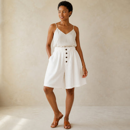 Wren Wide-Leg Shorts in white, front view