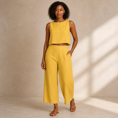 Margot Linen Two-Piece in yellow, front view