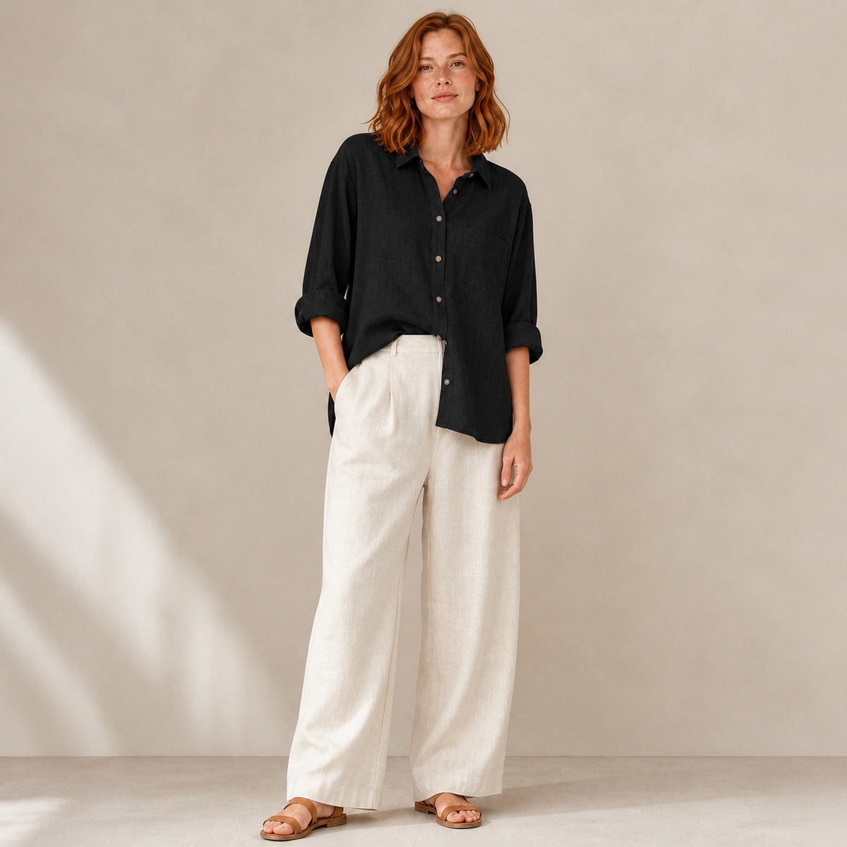 Isla Linen Shirt in black, front view