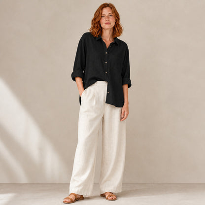 Isla Linen Shirt in black, front view