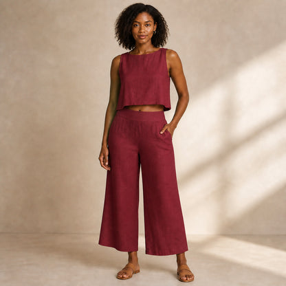 Margot Linen Two-Piece in burgundy, front view