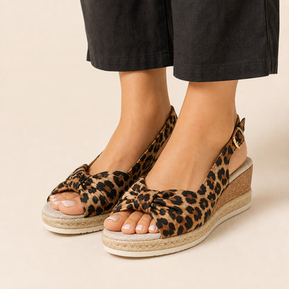 Farrow Wedge Sandals in leopard print, front view