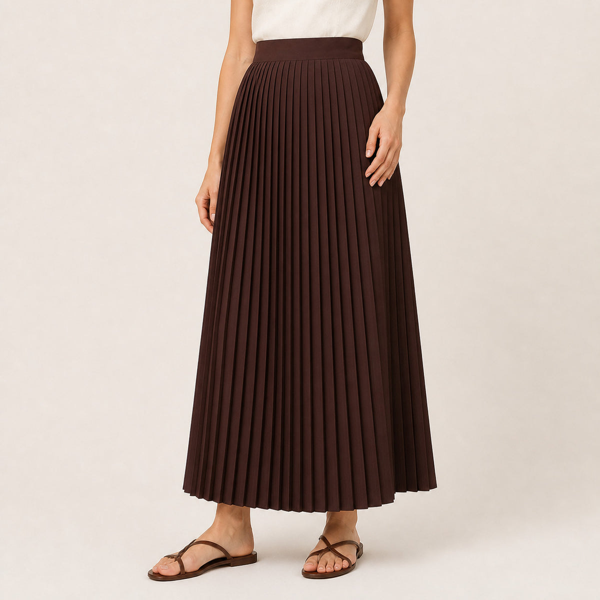 Maren Pleated Skirt, styled on a model