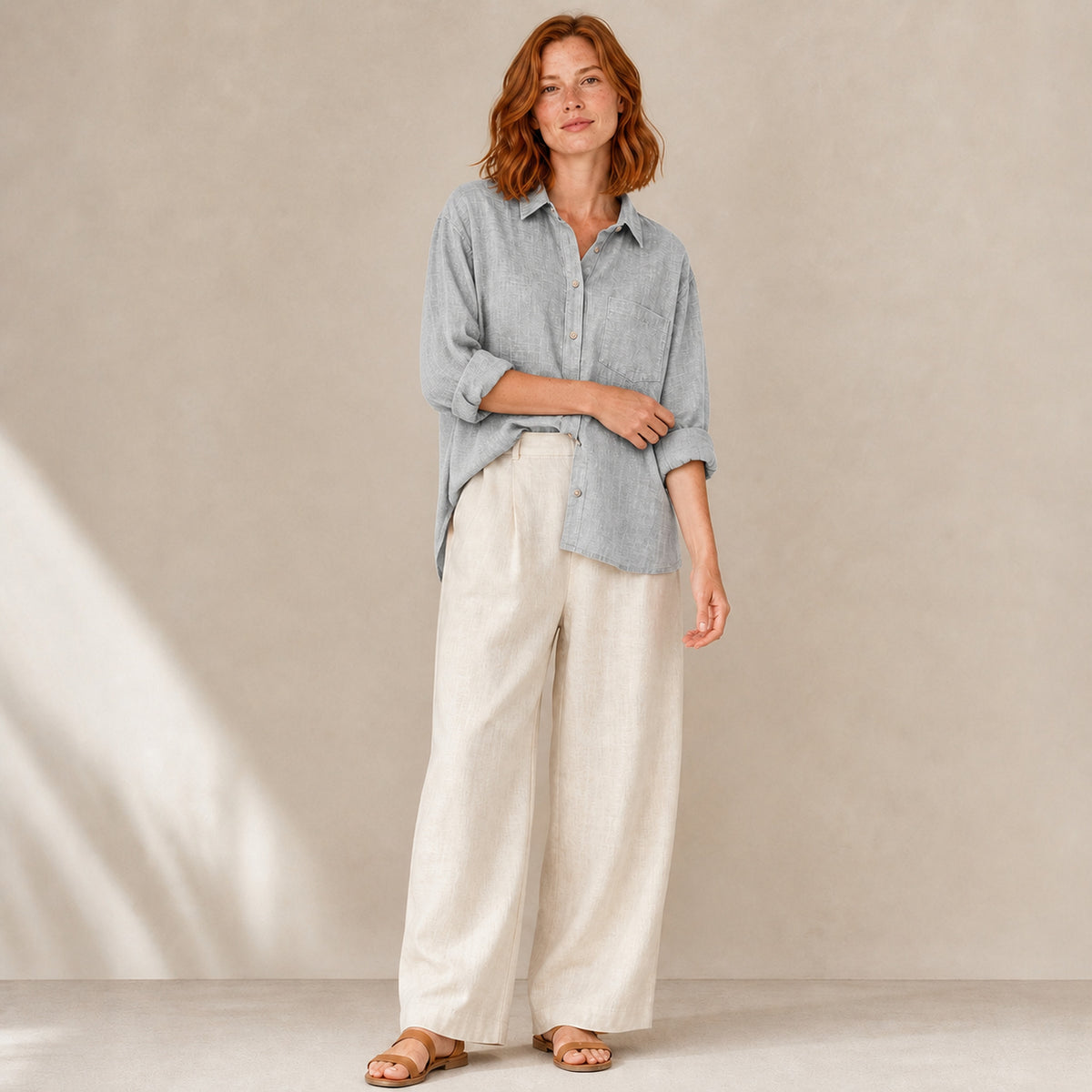Isla Linen Shirt in grey, front view