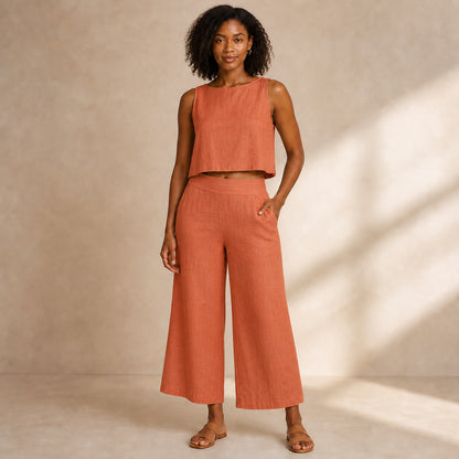 Margot Linen Two-Piece in orange, front view