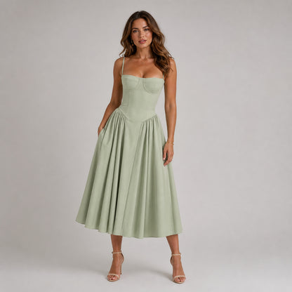 Colette Corset Midi in green, front view